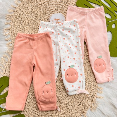  Kit 3 Calças - Frutinhas - Off White, Rose e Rosa